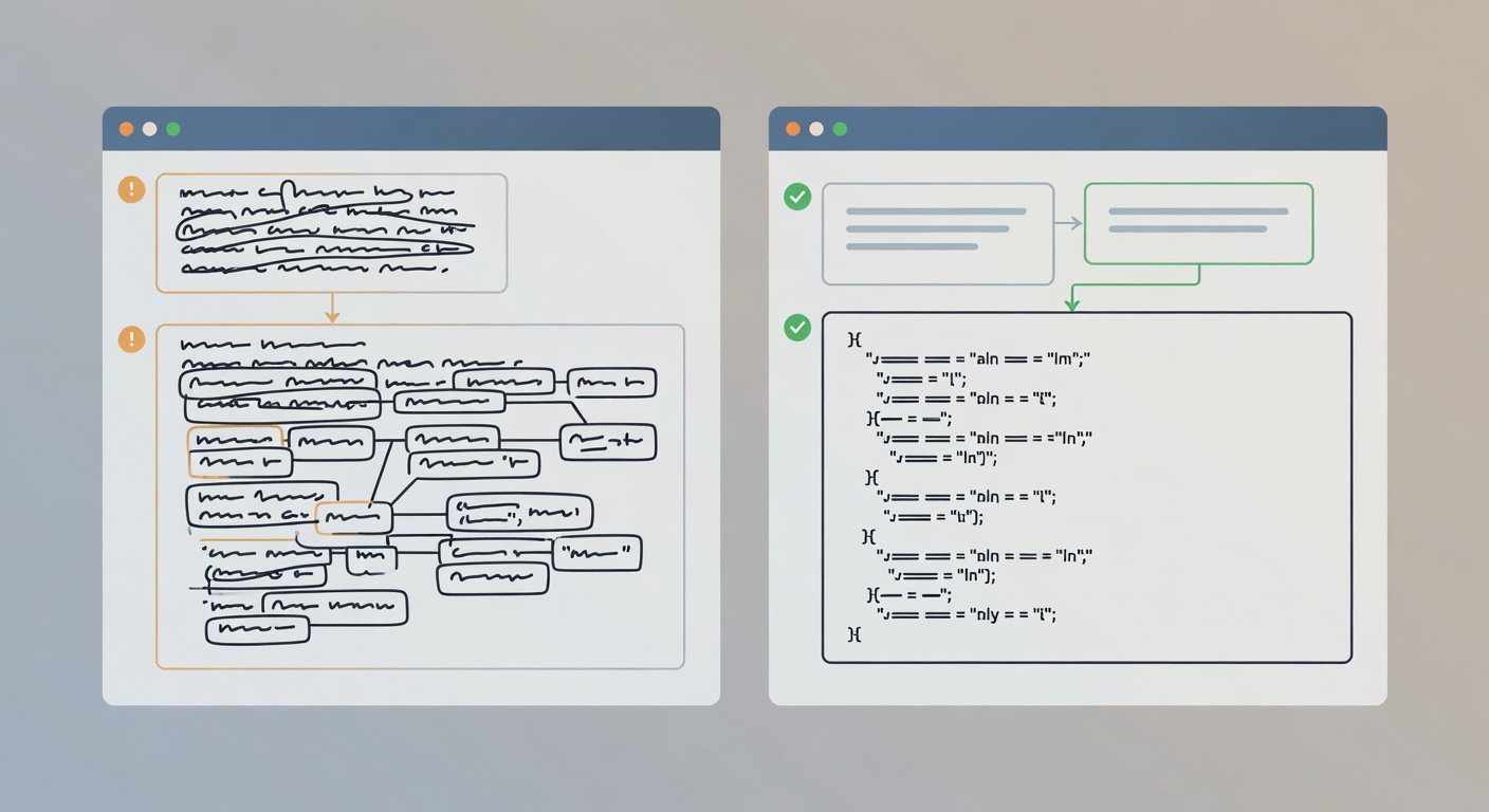 Side-by-side illustration comparing unstructured versus structured prompting in a generic chat interface.